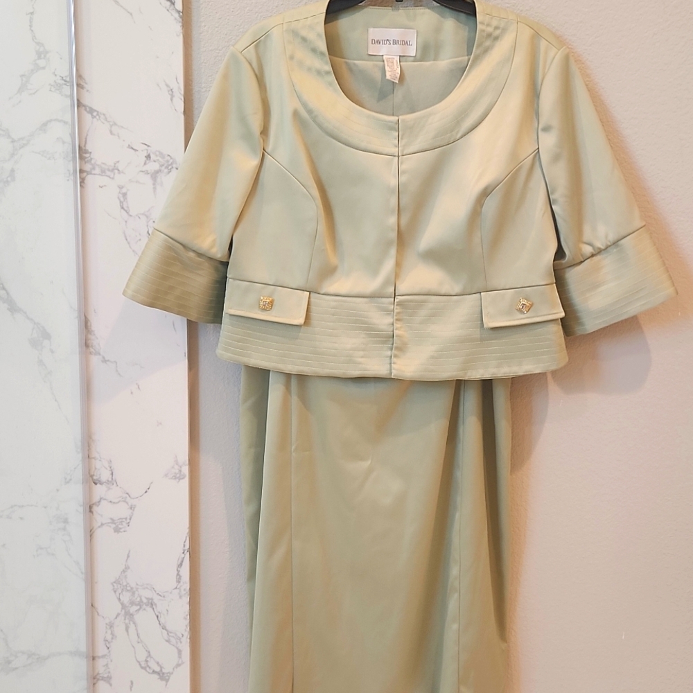 David's Bridal Women's Jacket And Dress in Sage Green, Size 16